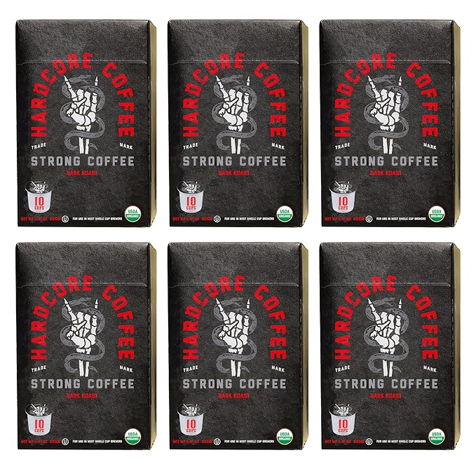 Hardcore Coffee Single Serve Coffee Pods for Keurig K Cup Brewers, High Caffeine, Strong Roast, 60 Count
