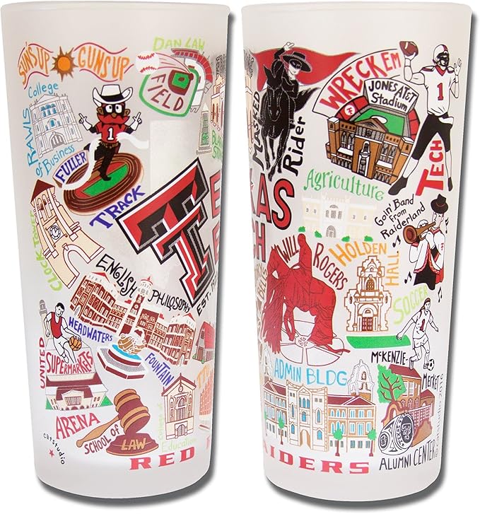 Catstudio Drinking Glass, Texas Tech University Glass Cup for Kitchen, 15oz Dishwasher Safe Tumbler for TTU Alumni