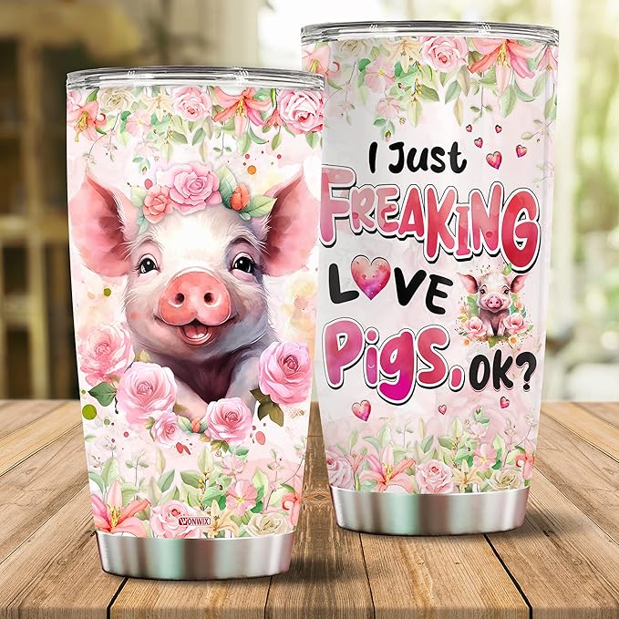Pig Gifts Tumbler, Gifts For Pig Lovers Women, Girls Freaking Love Pigs Gift Cute Mug Pink Coffee Mugs Cup Funny Birthday Christmas Valentines 20oz Insulated Stainless Steel With Lid