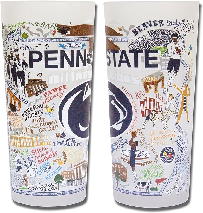 Catstudio Drinking Glass, Penn State University Glass Cup for Kitchen, 15oz Dishwasher Safe Tumbler for Penn State Alumni