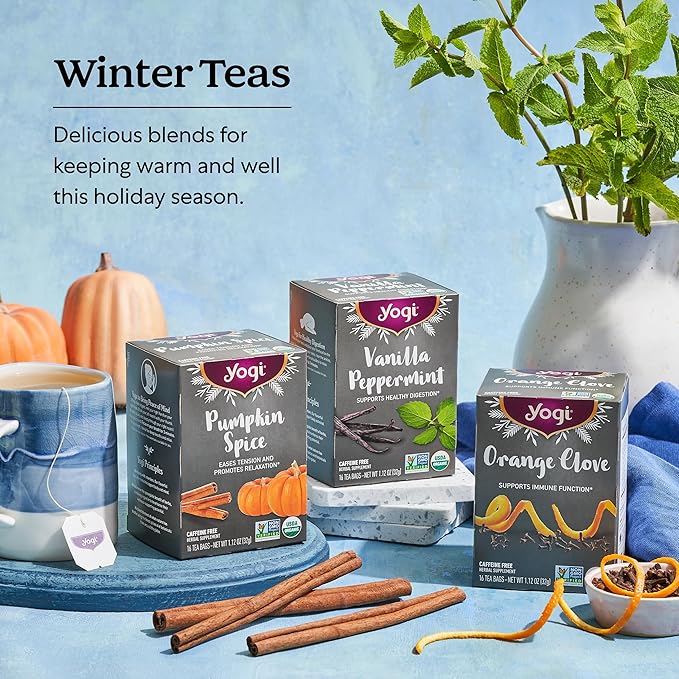 Yogi Tea Orange Clove - 16 Bags per Pack (4 Packs) - Limited Edition Organic, Caffeine-Free Holiday Tea - Immune Support - Includes Astragalus, Cinnamon, Ginger, Cardamom & More