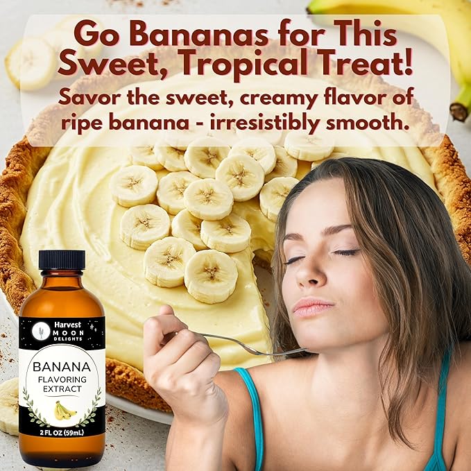 Natural Banana Extract - 2 oz - Water-Soluble - By Harvest Moon Delights - Banana Extract for Baking, Ice Cream, Drinks, and Candy - Sugar Free