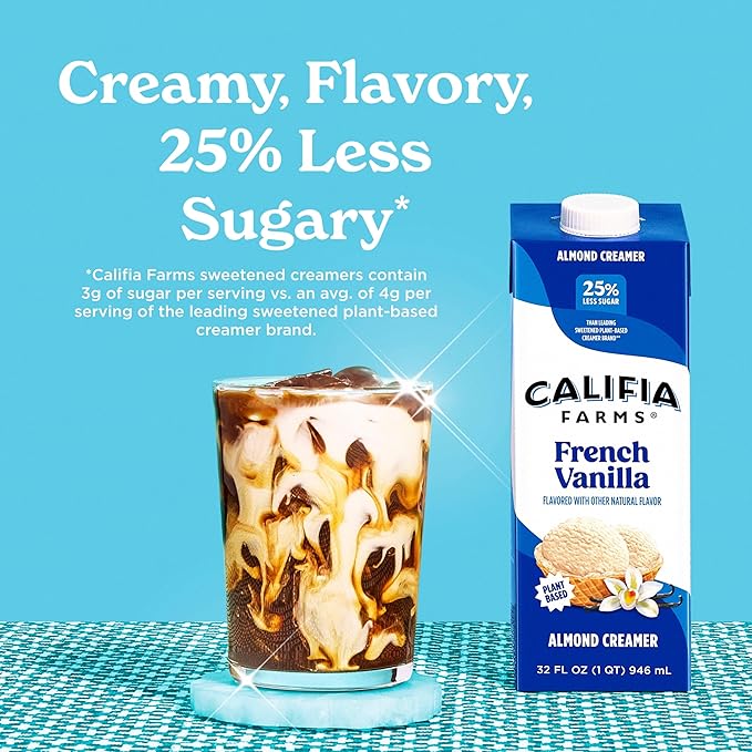 Califia Farms - French Vanilla Almond Milk Coffee Creamer, 32 Oz (Pack of 6), Shelf Stable, Dairy Free, Plant Based, Vegan, Gluten Free, Non GMO, Almond Creamer