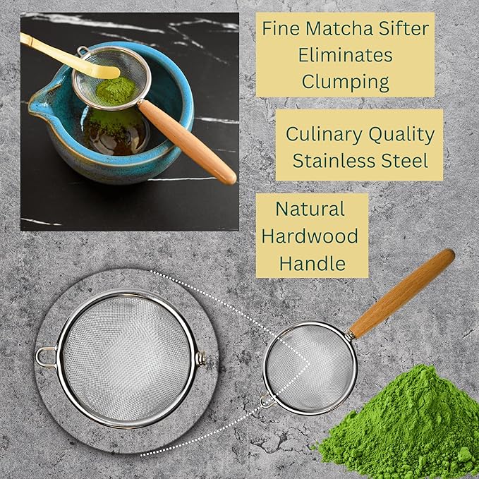 Matcha Whisk Set | Japanese Matcha Kit | Matcha Whisk and Bowl with Spout | 5-piece Set for Making Ceremonial Matcha Tea | Matcha Gift Blue - Christmas, Birthday