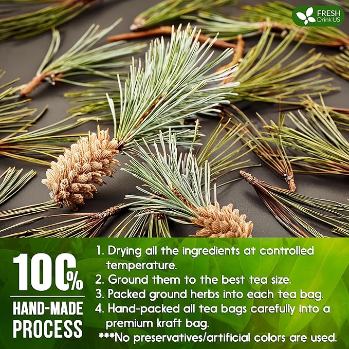 FreshDrinkUS, Pine Needle Tea Bags – 135 Tea Bags, Naturally Caffeine-Free, Refreshing Herbal Tea, Wild-Harvested Pine Leaves, Aromatic and Soothing – Non-GMO & Eco-Friendly Packaging