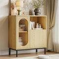 Sideboard Buffet Cabinet with Fluted Glass Doors and Adjustable Shelf, Wood Modern Accent Cabinet with Storage for Kitchen, Living Room, Entryway, Natural