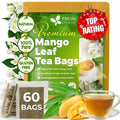 FreshDrinkUS, Premium 60 Mango Leaf Tea Bags, 100% Natural & Pure from Mango Leaves. Loose Leaf Herbal Tea. No Sugar, No Caffeine, No Gluten, Vegan.