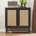 Storage Cabinet with PE Rattan Door, Sideboard Buffet Kitchen Cabinet, Modern Stylish Accent Furniture for Dining Room, Bedroom, Hallway, Living Room, Coffee Bar, Corner, Black