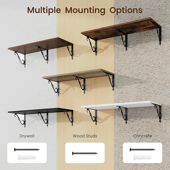 RICHFOCUS 12 Inch Deep Floating Shelves for Wall, 31.5" W x 12" D Black Wood Wall Shelves Set of 2, Wide Floating Shelves for Living Room, Bedroom, Kitchen, Bathroom and Decor Storage, Black