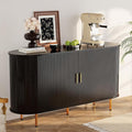 DHH Sideboard Buffet Cabinet with Storage,Mid Century Modern Fluted Accent Coffee Bar Console Table,Tambour Sliding Doors& Adjustable Shelf for Kitchen, Living Room, Entryway(Black, 55 Inch)