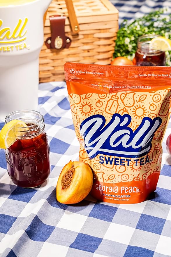 Y'all Sweet Tea - Peach Flavored Iced Tea Bags One Gallon Size in 10 Gallons Per Pack Quick Brew Southern Ice Tea with Sweet Georgia Peach Flavor | As Seen on Shark Tank (Caffeinated)