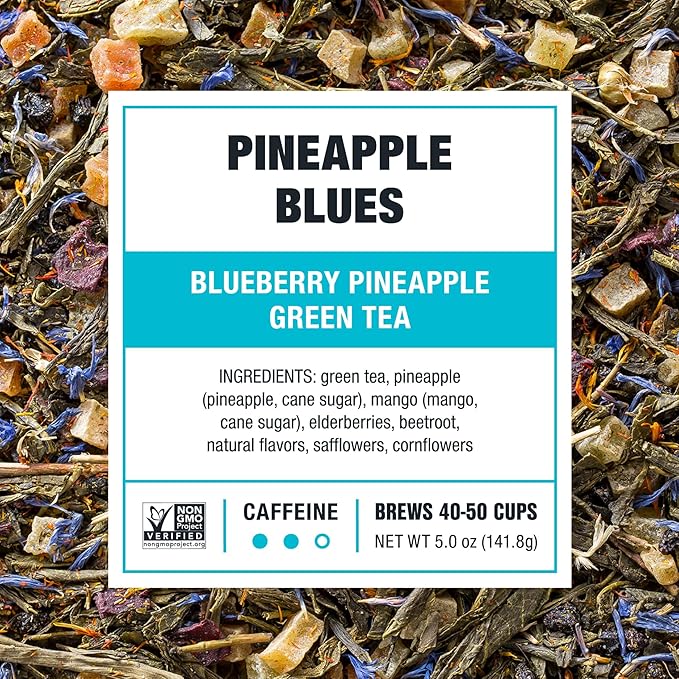 Tiesta Tea - Pineapple Blues, Premium Loose Leaf Blend, Blueberry Pineapple Green Tea, Refreshing Blend, Medium Caffeinated, Hot or Iced, Seasonal Flavors, 50 Cups, 5 Ounce Refillable Tin