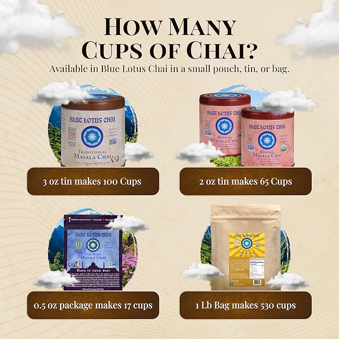 Blue Lotus Chai – Star Anise Masala Chai - Makes 265 Cups – Just Add Hot Water, No Steeping, No Gluten - 8 Ounce Masala Chai Powder with Organic Spices – Authentic Indian Tea