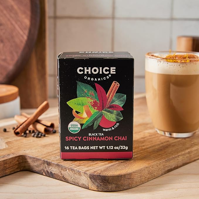 Choice Organics - Organic Spicy Cinnamon Chai Tea (3 Pack) - Rainforest Alliance - Contains Caffeine - 48 Organic Black Tea Bags