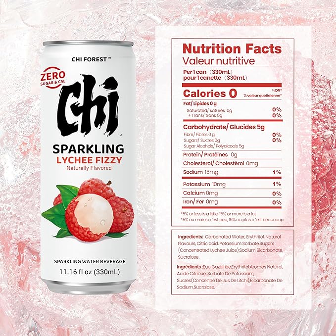 CHI FOREST White Peach& Lychee Fizzy Sparkling Water (11.15 oz* 24 * 2)