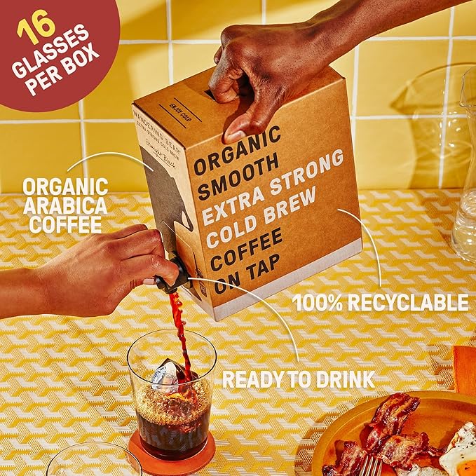 Wandering Bear Organic Mocha Cold Brew Coffee On Tap, Iced Coffee Drink - Extra Strong, Bold, Smooth, No Sugar Added, Shelf-Stable, Ready to Drink,Gluten Free & Vegan -16 Servings of 6fl.oz -96fl.oz