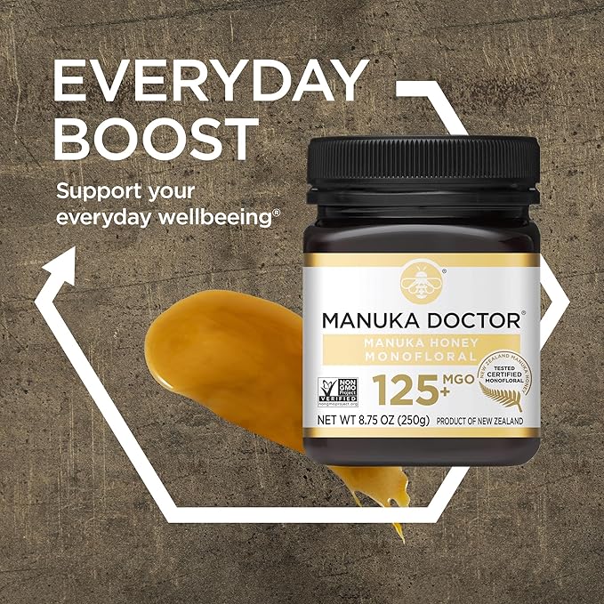 Manuka Doctor - MGO 125+ Manuka Honey Monofloral, 100% Pure New Zealand Honey. Certified. Guaranteed. Raw. Non-GMO (8.75 oz)