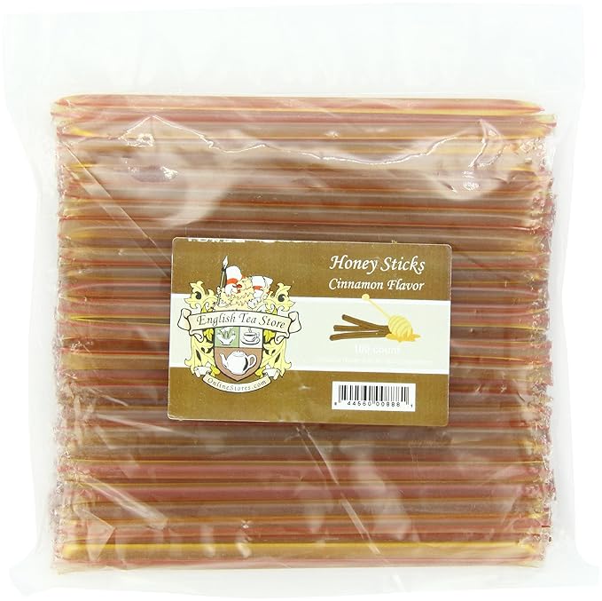 English Tea Store All-Natural Honeystix With Gluten-Free Grade A Honey | Mini Honey Sticks For Tea, Cake Pops Or Snacks | Portable Sweet Treat | Cinnamon Flavored Honey Stick - 100 Ct