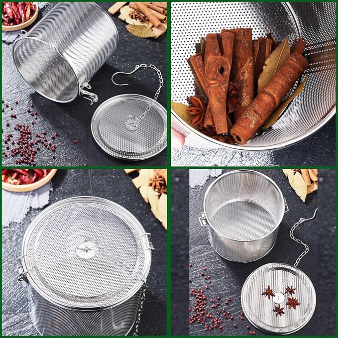 Stainless Steel Tea Ball Strainer Tea Infuser Soup Seasonings Seperation Basket Spice Filter Seasoning Strainer Mesh Filter Extra Fine with Chain Hook-3.2L (16CM*16CM)