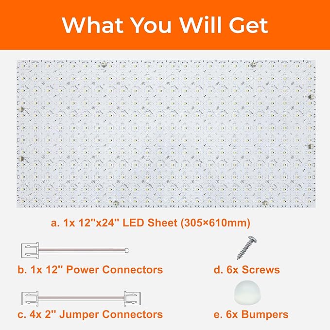 12"x24" LED Flexible Sheet 4000K, Cuttable Every 1'', High CRI 95, 24V DC Backlit Panel, 22W/pc, Dimmable, UL Listed, Uniform Lighting for Countertops, Architectural Projects (No Power Supply)