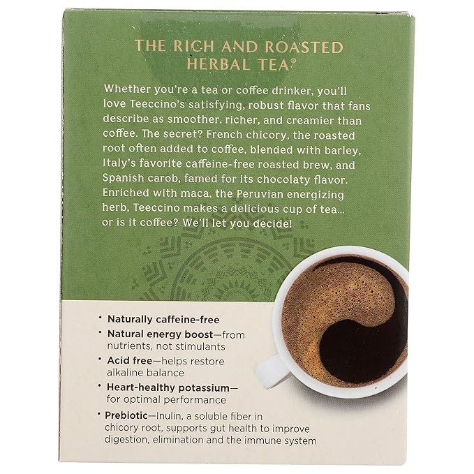 Teeccino Herbal Tea – Maca Chocolaté – Adaptogenic Peruvian Maca, Cacao, Chicory, Prebiotic, Caffeine Free, Acid Free, Coffee Alternative (10 Count (Pack of 4))