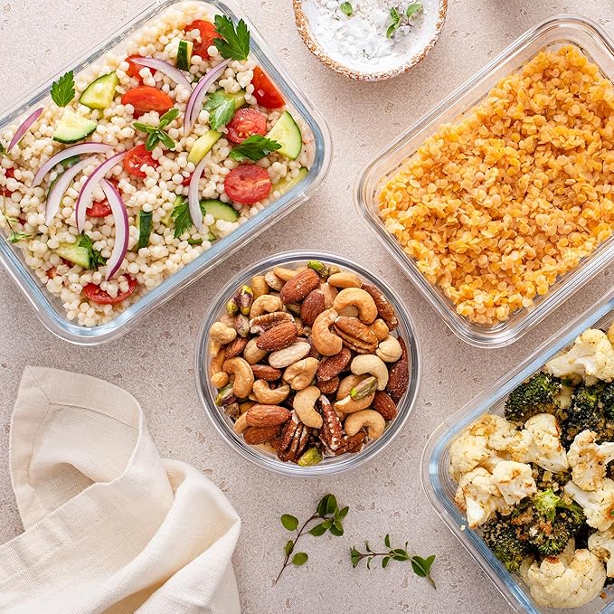 Freshware Glass Storage Containers with Lids, 24 Pieces, Glass Food Storage Containers with Lids, Leak Proof, Freezer Safe