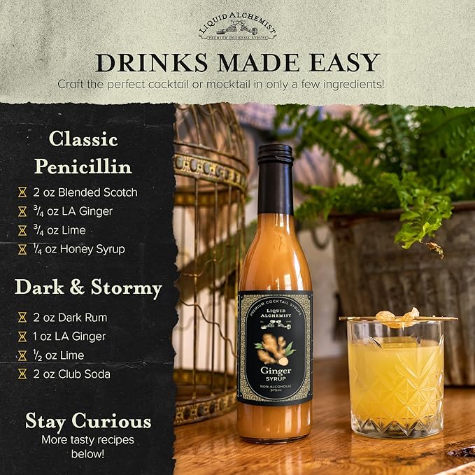 Liquid Alchemist Ginger Syrup for Cocktails - Real Ingredients Make our Liquid Ginger Puree for Cocktails the Perfect Moscow Mule Syrup - Our Non-GMO Vegan Drink Mixer Lasts Up to 2 Years (12.7 oz)