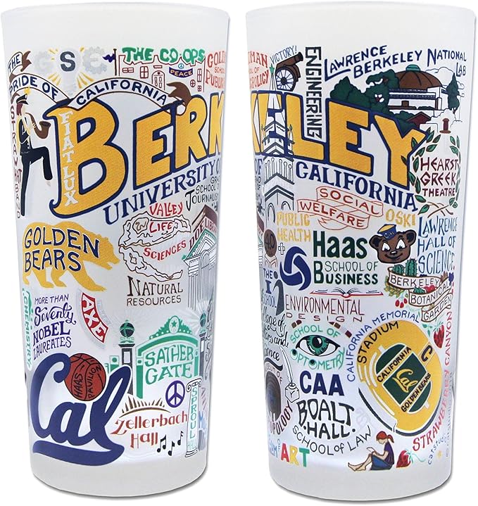 Catstudio Drinking Glass, UC Berkeley Glass Cup for Kitchen, 15oz Dishwasher Safe Tumbler for UCB Alumni