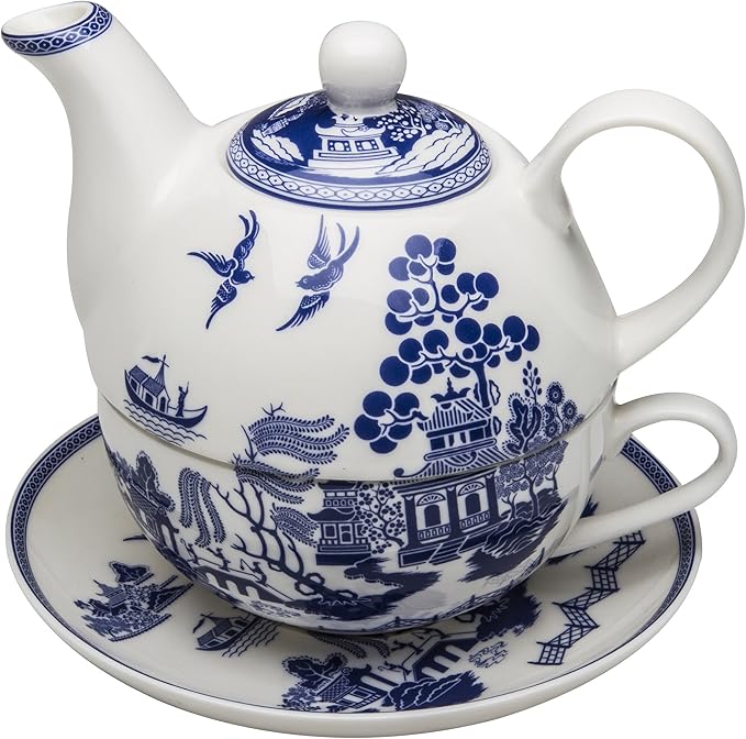 Porcelain 4-Piece Tea for One (Blue Willow)