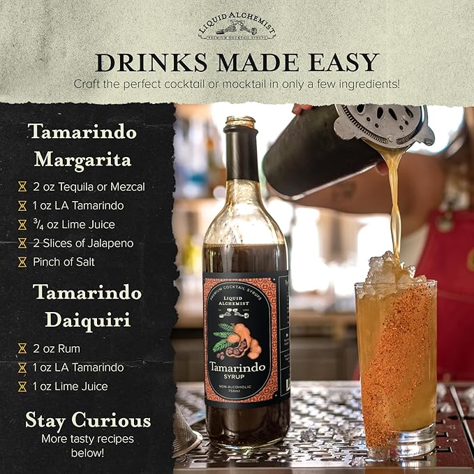 Liquid Alchemist Tamarind Syrup for Cocktails - Real Ingredients Make our Tamarindo Syrup the Perfect Spicy Margarita Mix - Made Fresh with All Natural Tamarind Concentrate (25.4 oz)
