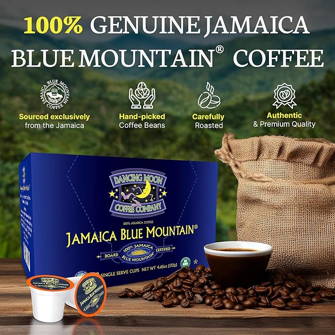 Dancing Moon Coffee Pods - 100% Jamaica Blue Mountain Medium Roast - K-Cup Compatible Keurig Coffee Pods - Small-Batch Crafted, Supports Military Charity