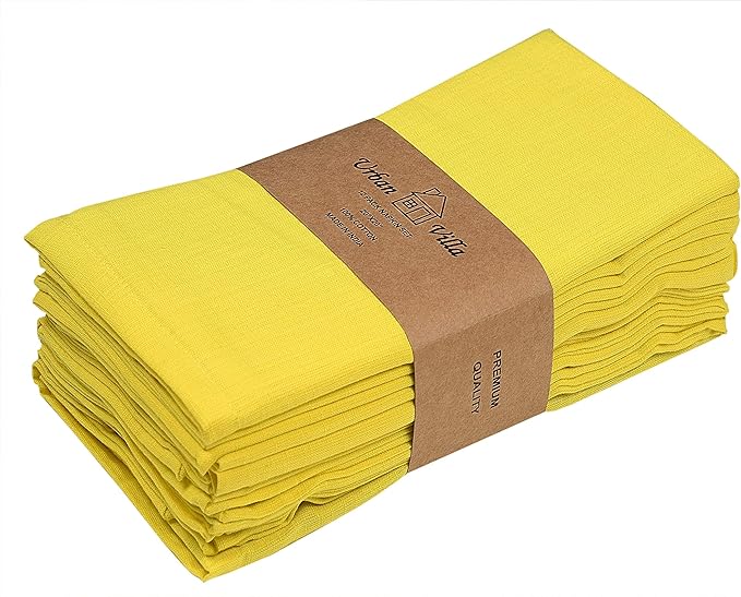 Urban Villa Cloth Napkins Set of 12 20x20 Inches 100% Cotton Napkins Cloth Washable Soft Durable Reusable Absorbent Table Dinner Napkins Cloth for Hotel Lunch Restaurant Weddings Parties-Neon Yelllow