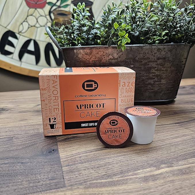 Apricot Cake Coffee Pods by Coffee Beanery | 12ct Flavored Coffee Pods Medium Roast Coffee Pods| 100% Specialty Arabica Coffee| Gourmet Coffee Pods