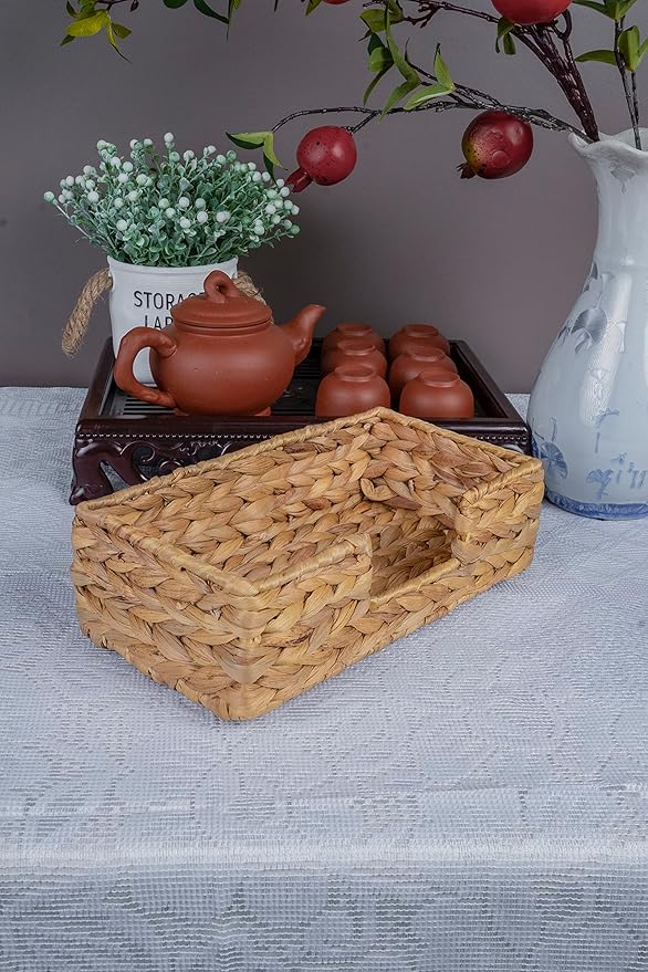 Rectangle Water Hyacinth Napkin Holders For Kitchen And Bathroom, Guest Towel Holder Tray For Bathroom, Handcrafted Flat Napkin Holder Basket, Wicker Accessories for Home Decor, Restaurants, Cafe