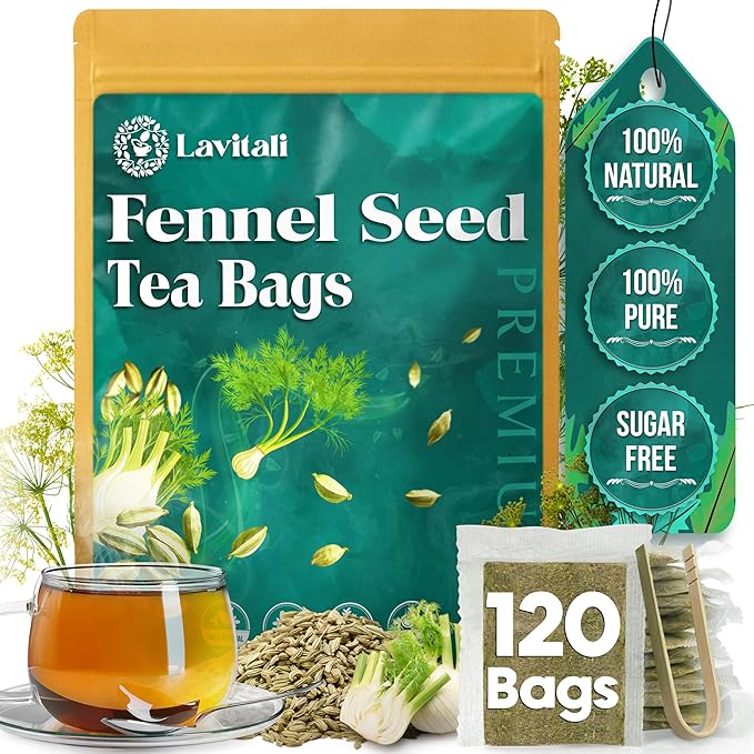 Lavitali, Fennel Tea Bags | 120 bags, 100% Pure Herbal Tea | Caffeine-Free, Natural Essential Oil, Eco-Friendly Filter Bag | Daily Natural Botanical, Hot or Iced Herbal Infusion