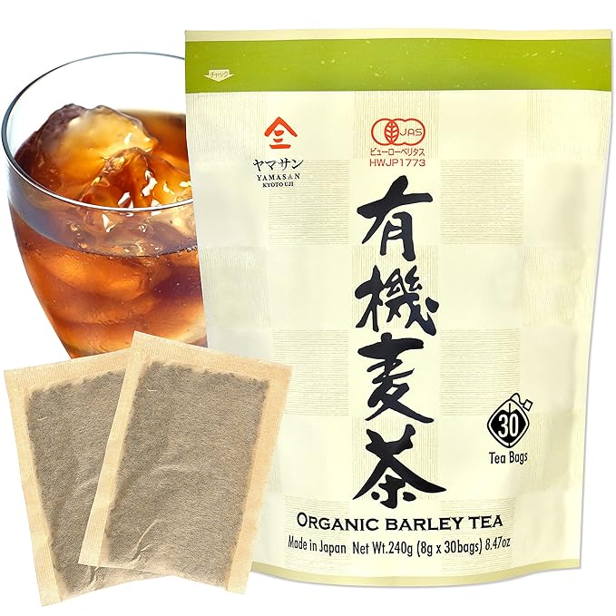 Organic Barley Tea Bags -Caffeine Free & Vegan, 100% Natural Japanese Tea, Sugar Free Mugicha 30 LARGE TEA BAGS【YAMASAN】