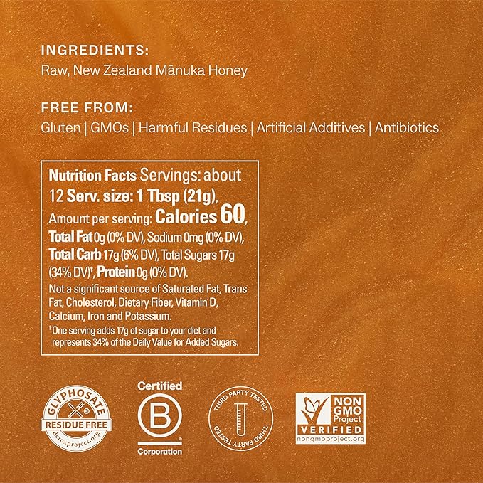 Manukora Raw Manuka New Zealand Honey MGO 1000+, Non-GMO, Monofloral, 3rd-Party Tested, Glyphosate Residue Free Certified, 2000+ Natural Compounds, Traceable Hive-to-Hand, Digestive & Immune Support – 250g
