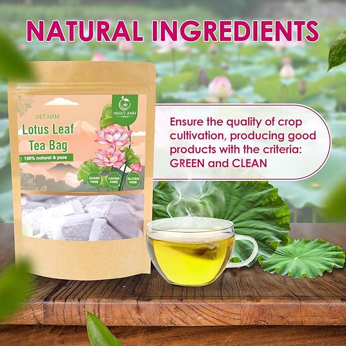 NHAT ANH FARM - Premium Lotus Leaf Tea Bags, 40 Teabags, 100% Natural, Hand-Selected Lotus Leaf Tea Bags, No Additives, Sugar-Free,Caffeine-Free. Good For Your Health.