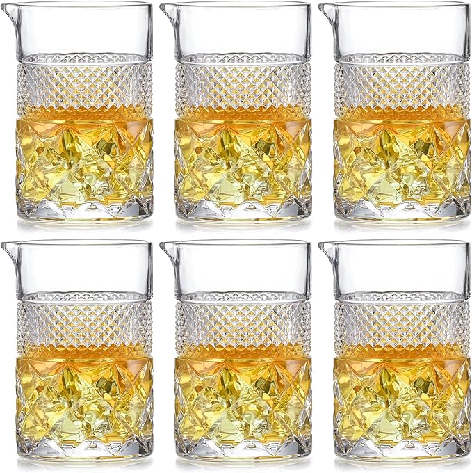 6-Pack Cocktail Mixing Glass - 21oz Lead-Free Hand Blown Barware with Professional Bartender Kit - for Martini, Manhattan, Old Fashioned - Premium Home Bar Gift for Wedding Anniversary Birthday