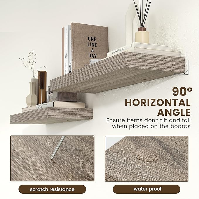 Deep Floating Shelves | 36 Inch Grey Floating Shelves Set of 2 | 12 Inch Deep Rustic Wood Shelves for Wall | 36" W x 12" D Grey Shelves for Living Room Bathroom Laundry Room Kitchen