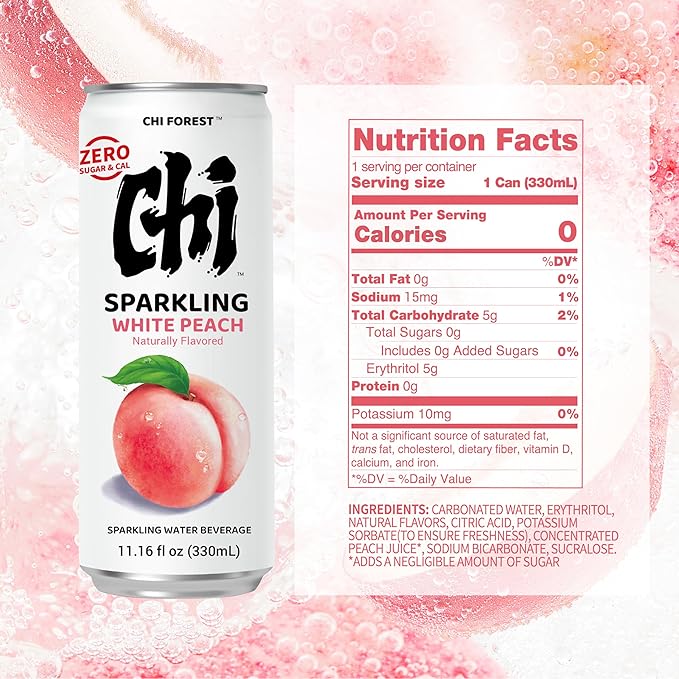 CHI FOREST White Peach& Lychee Fizzy Sparkling Water (11.15 oz* 24 * 2)