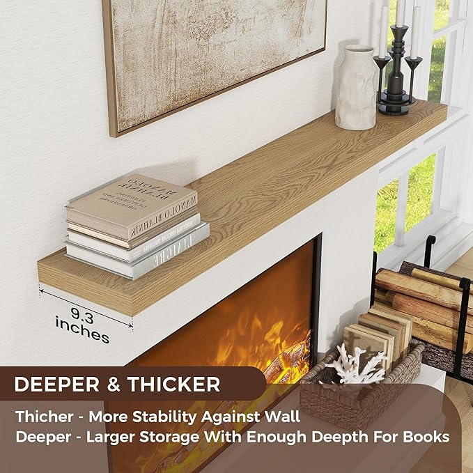 Floating Shelves for Wall, Engineered Wood Wall Shelves with Invisible Brackets for Living Room Bedroom Bathroom Office Kitchen Decor and Storage (Oak, 72" W x 9" D x 1.5" H) Set of 1