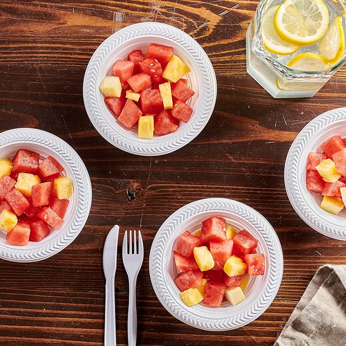 PLASTICPRO 100 PCS White Plastic Soup Bowls 12 oz Premium Quality Light Weight Dishes Disposable Plastic Bowls for Parties Weddings