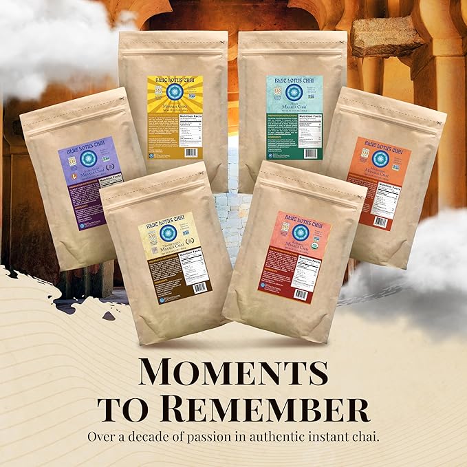Blue Lotus Chai - Golden Masala Chai - Makes 530 Cups - 1 Pound Bulk Bag Masala Spiced Chai Powder with Organic Spices - Instant Indian Tea No Steeping - No Gluten