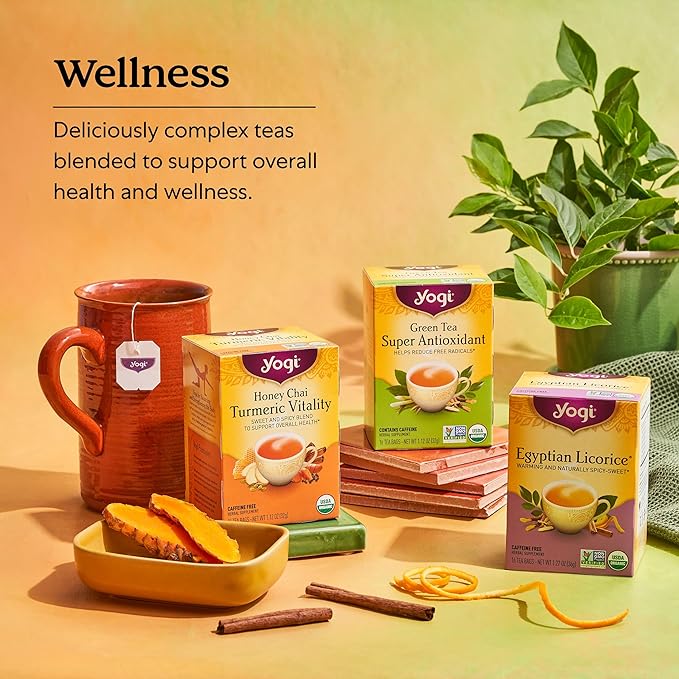 Yogi Tea Chai Rooibos Tea - 16 Tea Bags per Pack (4 Packs) - Spiced Organic Rooibos Tea - Provides Antioxidants - Caffeine-Free - Includes Cardamom, Cinnamon, Ginger & Clove