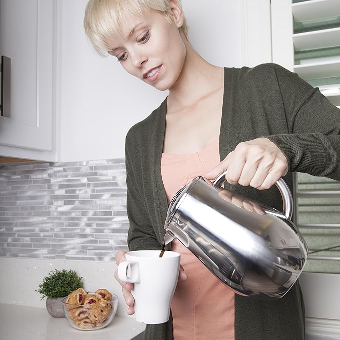 Stainless Steel French Press Coffee Maker Large 1 L (34 oz) with 2 Extra Filters Silver – Double Walled Insulated Coffee Press Keeps Drinks Hot, Easy to Use, Stylish Design for Rich Flavor