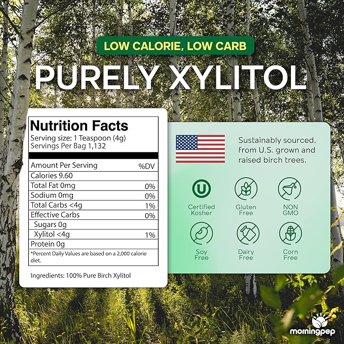 Morning Pep Pure Birch Xylitol (Keto Diet Friendly) Sweetener with no Aftertaste Bulk Size 10 LBs (Not from Corn) Non GMO Kosher Gluten Free Product of USA. 160 OZ