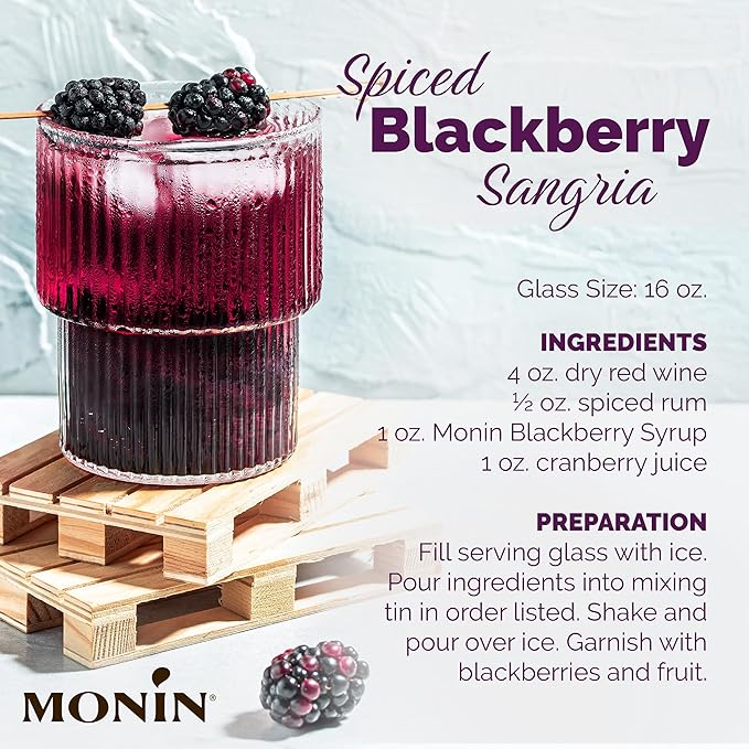 Monin - Blackberry Syrup, Soft and Succulent, Great for Cocktails, Lemonades, and Sodas, Gluten-Free, Non-GMO (1 Liter, 4-Pack)