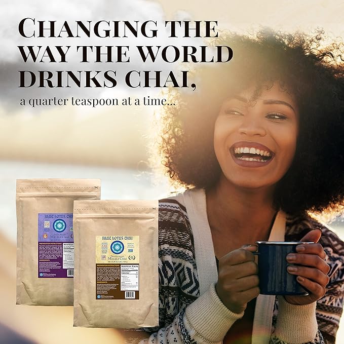 Blue Lotus Chai - Golden Masala Chai - Makes 530 Cups - 1 Pound Bulk Bag Masala Spiced Chai Powder with Organic Spices - Instant Indian Tea No Steeping - No Gluten