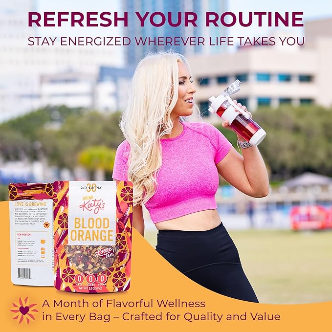 Katy's Blood Orange Loose Leaf Tea | Fruity & Citrusy Herbal Tea | Orange Peel & Hibiscus | Caffeine-Free & Hydrating Fruit Tea | 30+ Cups | Hot or Iced | Antioxidant-Rich | Woman-Owned | 3oz Pouch